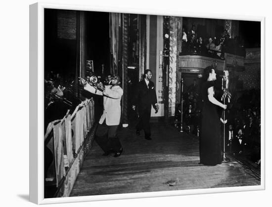 Jazz and Blues Singer Billie Holiday with Bluesmen Hot Lips Page and Jimmie Evans at Apollo Theatre-null-Framed Photo