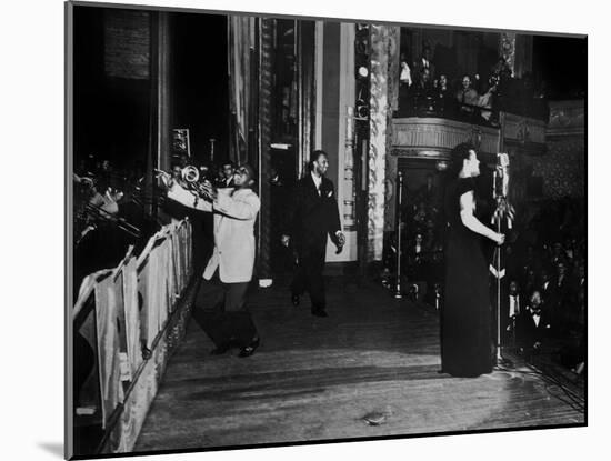 Jazz and Blues Singer Billie Holiday with Bluesmen Hot Lips Page and Jimmie Evans at Apollo Theatre-null-Mounted Photo