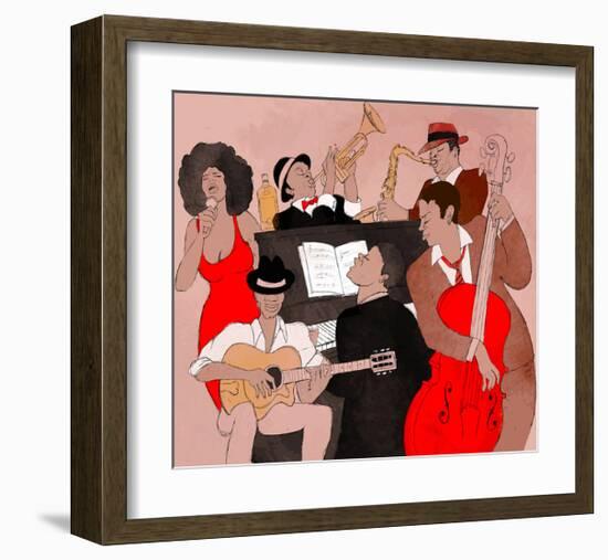 Jazz Band Jamming Around Piano-null-Framed Art Print