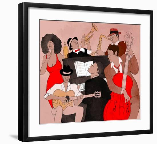 Jazz Band Jamming Around Piano-null-Framed Art Print