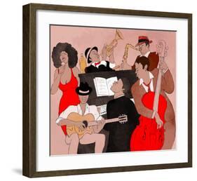 Jazz Band Jamming Around Piano-null-Framed Art Print