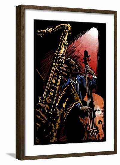 Jazz Band - Scratchboard-Lantern Press-Framed Art Print