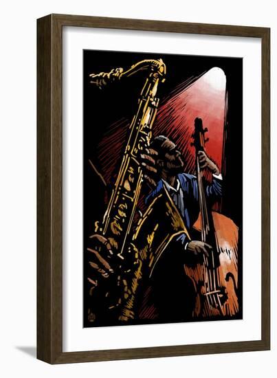 Jazz Band - Scratchboard-Lantern Press-Framed Art Print