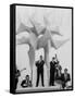 Jazz Drummer Chico Hamilton Playing with Band Behind Sculpture Called "Counterpoints"-Gordon Parks-Framed Stretched Canvas