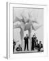 Jazz Drummer Chico Hamilton Playing with Band Behind Sculpture Called "Counterpoints"-Gordon Parks-Framed Premium Photographic Print