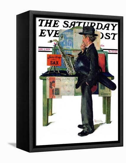 "Jazz It Up" or "Saxophone" Saturday Evening Post Cover, November 2,1929-Norman Rockwell-Framed Stretched Canvas