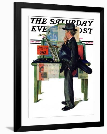 "Jazz It Up" or "Saxophone" Saturday Evening Post Cover, November 2,1929-Norman Rockwell-Framed Giclee Print