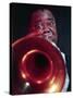 Jazz Musician Louis Armstrong Blowing on Trumpet-Eliot Elisofon-Stretched Canvas