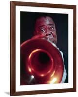 Jazz Musician Louis Armstrong Blowing on Trumpet-Eliot Elisofon-Framed Premium Photographic Print