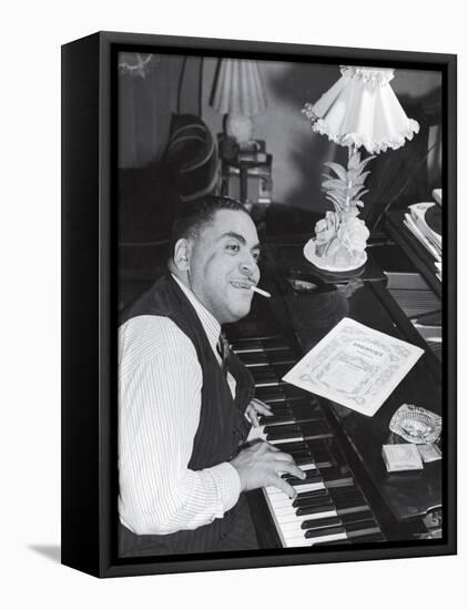 Jazz Pianist Fats Waller Playing Piano with Cigarette Hanging Out of Mouth, at Home-null-Framed Stretched Canvas