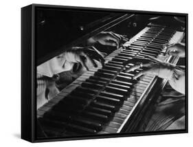 Jazz Pianist Mary Lou Williams's Hands on the Keyboard During Jam Session-Gjon Mili-Framed Stretched Canvas