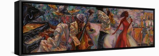 Jazz Singer, Jazz Club, Jazz Band,Oil Painting, Artist Roman Nogin, Series Sounds of Jazz. Looking-ROMAN NOGIN-Framed Stretched Canvas