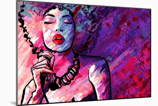 Jazz Singer with Microphone on Grunge Background - Vector Illustration-isaxar-Mounted Art Print