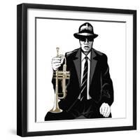 Jazz Trumpet Player - Vector Illustration-isaxar-Framed Art Print