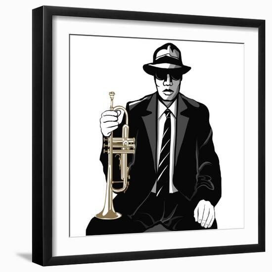 Jazz Trumpet Player - Vector Illustration-isaxar-Framed Art Print