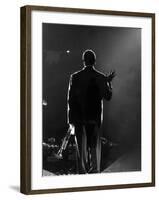 Jazz Trumpeter Louis Armstrong Waving to a Crowd of Adoring Fans as Their Applause Rolls over Him-John Loengard-Framed Premium Photographic Print