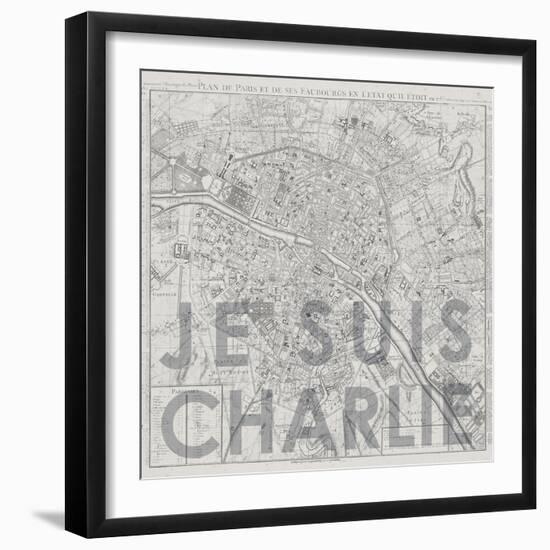 Je Suis Charlie - Map of Paris, France-null-Framed Premium Giclee Print