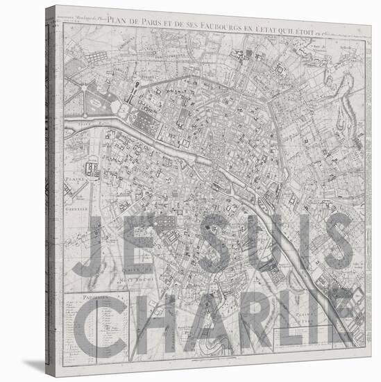 Je Suis Charlie - Map of Paris, France-null-Stretched Canvas