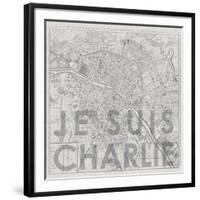 Je Suis Charlie - Map of Paris, France-null-Framed Giclee Print