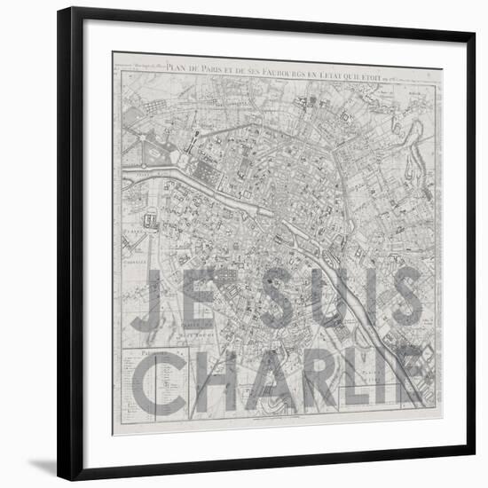 Je Suis Charlie - Map of Paris, France-null-Framed Giclee Print