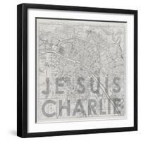 Je Suis Charlie - Map of Paris, France-null-Framed Giclee Print