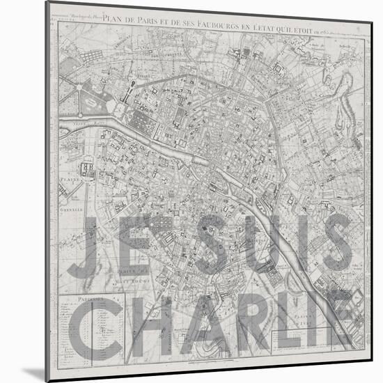 Je Suis Charlie - Map of Paris, France-null-Mounted Giclee Print