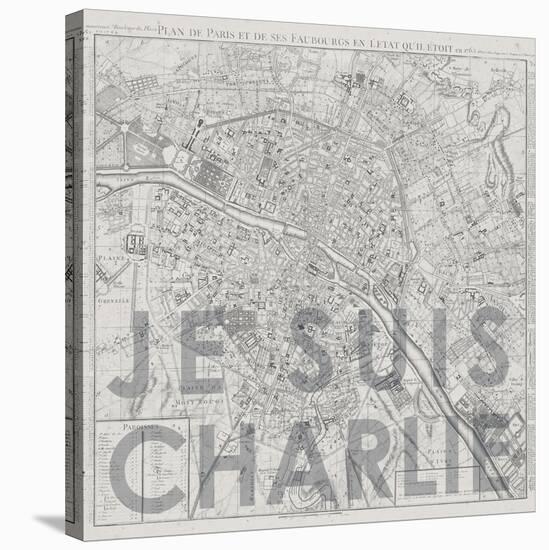 Je Suis Charlie - Map of Paris, France-null-Stretched Canvas