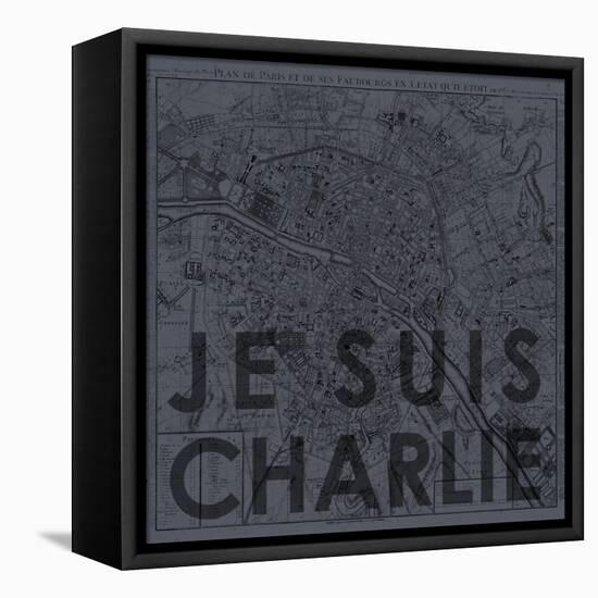 Je Suis Charlie - Map of Paris, France-null-Framed Stretched Canvas