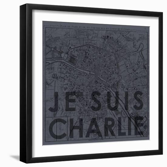 Je Suis Charlie - Map of Paris, France-null-Framed Premium Giclee Print