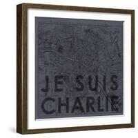 Je Suis Charlie - Map of Paris, France-null-Framed Giclee Print