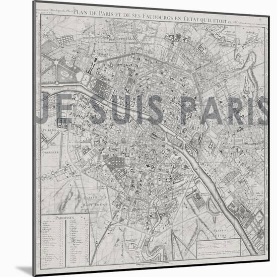 Je Suis Paris - Map of Paris, France-null-Mounted Giclee Print