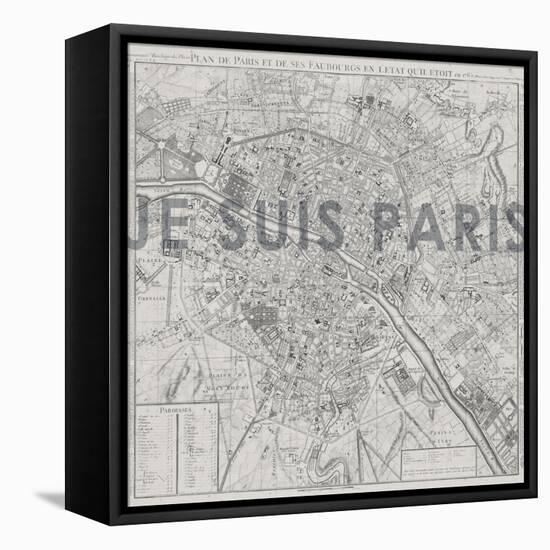 Je Suis Paris - Map of Paris, France-null-Framed Stretched Canvas