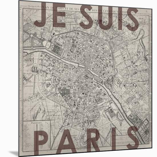 Je Suis Paris - Map of Paris, France-null-Mounted Giclee Print