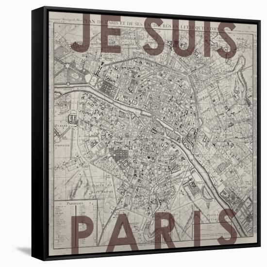 Je Suis Paris - Map of Paris, France-null-Framed Stretched Canvas