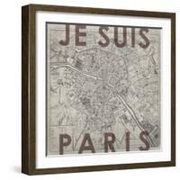 Je Suis Paris - Map of Paris, France-null-Framed Giclee Print