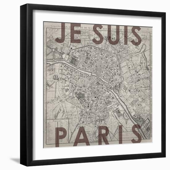 Je Suis Paris - Map of Paris, France-null-Framed Giclee Print