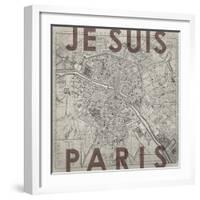 Je Suis Paris - Map of Paris, France-null-Framed Giclee Print