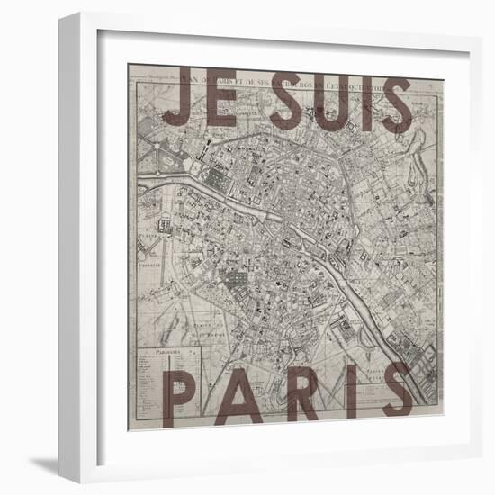 Je Suis Paris - Map of Paris, France-null-Framed Giclee Print