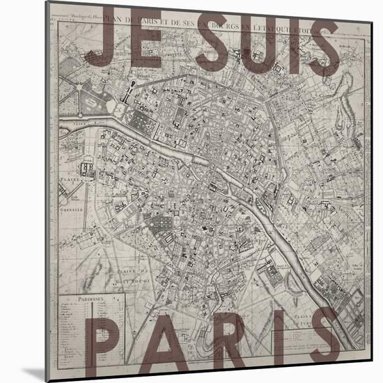 Je Suis Paris - Map of Paris, France-null-Mounted Giclee Print