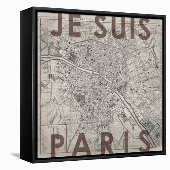 Je Suis Paris - Map of Paris, France-null-Framed Stretched Canvas