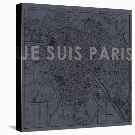 Je Suis Paris - Map of Paris, France-null-Stretched Canvas