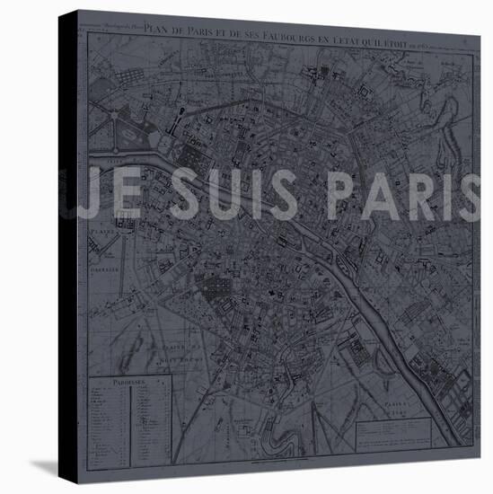 Je Suis Paris - Map of Paris, France-null-Stretched Canvas