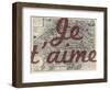 Je Taime - Paris, France, Vintage Map-null-Framed Giclee Print