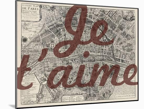 Je Taime - Paris, France, Vintage Map-null-Mounted Giclee Print