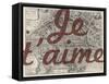 Je Taime - Paris, France, Vintage Map-null-Framed Stretched Canvas