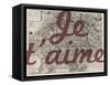 Je Taime - Paris, France, Vintage Map-null-Framed Stretched Canvas