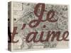 Je Taime - Paris, France, Vintage Map-null-Stretched Canvas