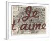 Je Taime - Paris, France, Vintage Map-null-Framed Giclee Print