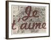 Je Taime - Paris, France, Vintage Map-null-Framed Giclee Print