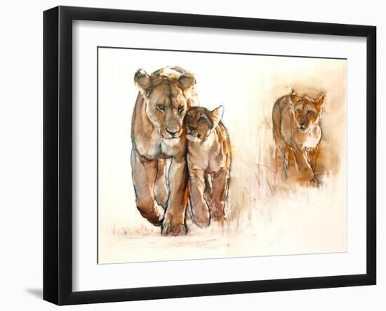 Jealous cub, 2019, (conté and pastel on paper)-Mark Adlington-Framed Giclee Print